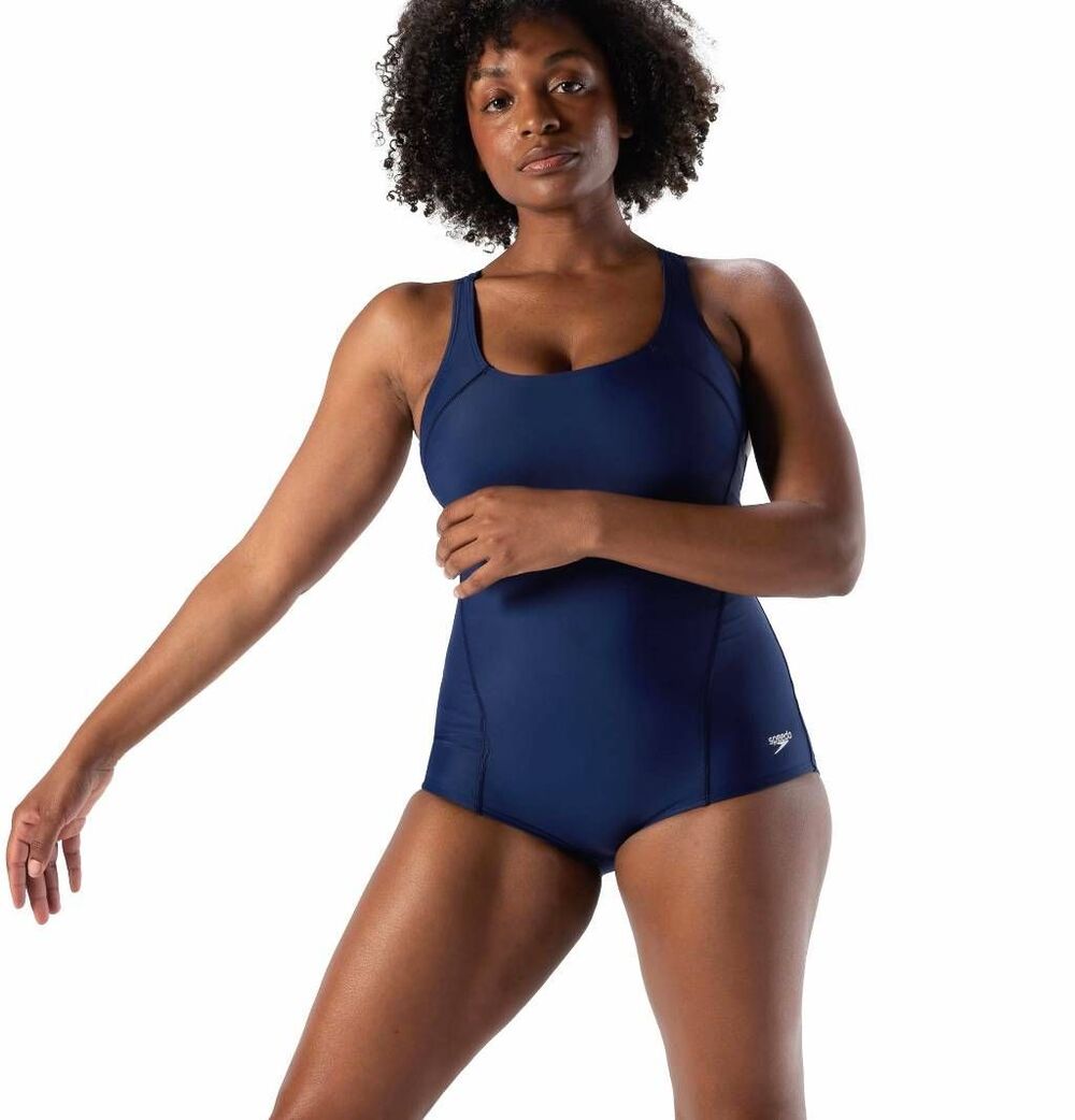Speedo Swimsuit One Piece PowerFlex Ultraback Conservative Modest Navy 10
